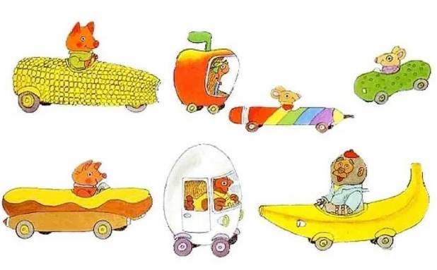 Photo of the World of Richard Scarry cartoon food shaped vehicles